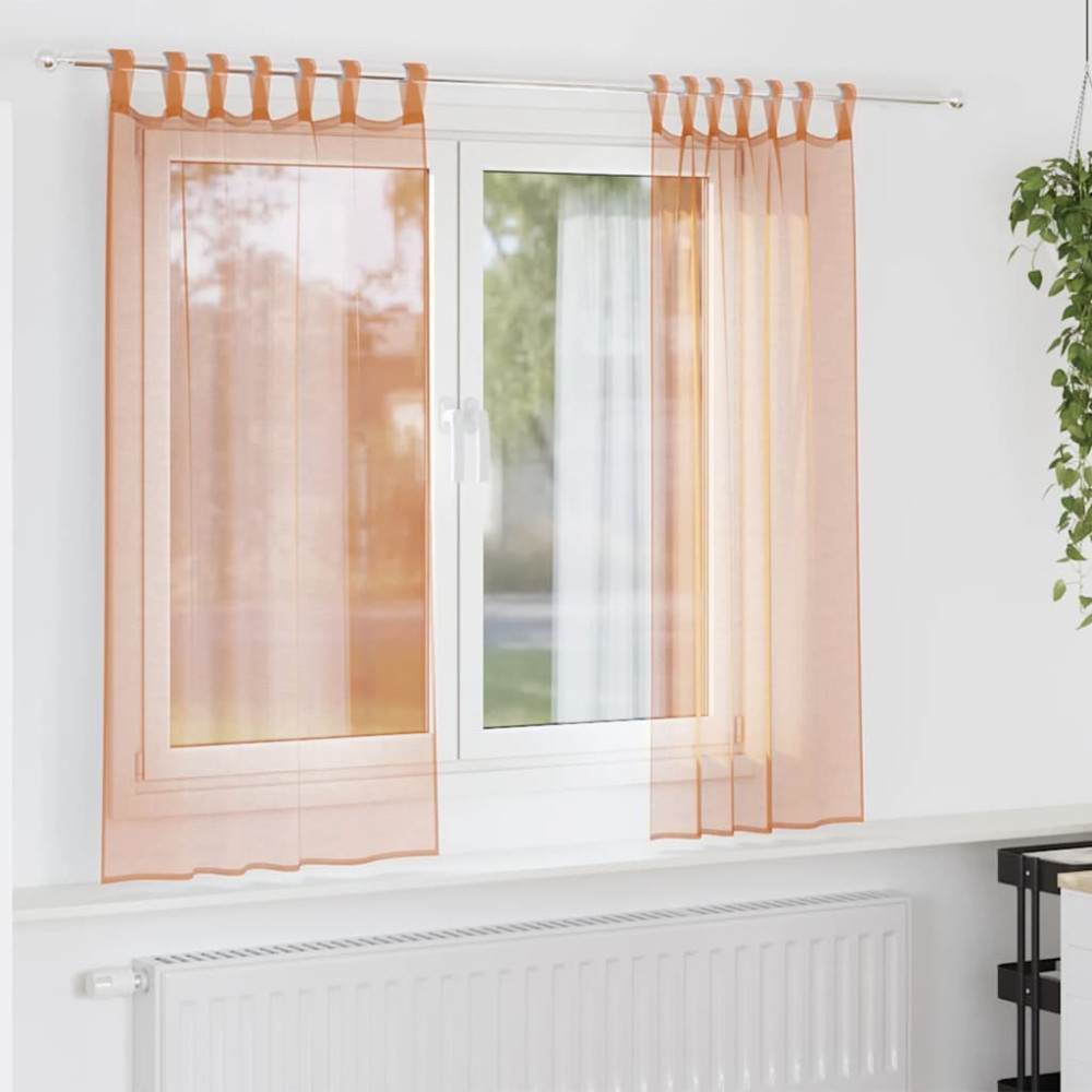 Produktbild för Voile gardiner med stångfickor 2 st terrakotta
