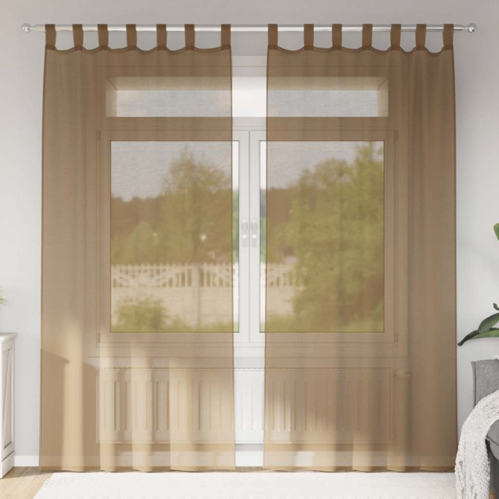 Produktbild för Voile gardiner med öglor 2 st ljusbrun 140x225 cm