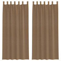 Produktbild för Voile gardiner med öglor 2 st ljusbrun 140x225 cm