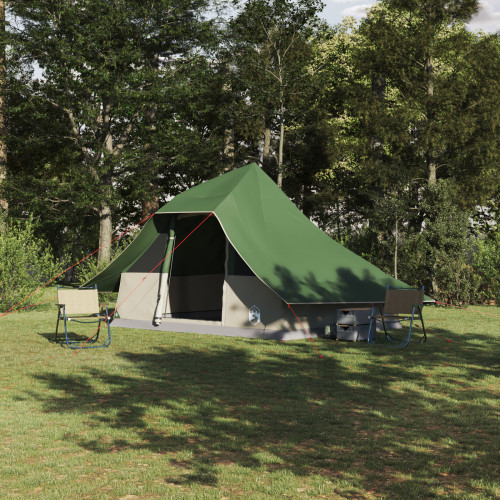 vidaXL Tipi Tält med tak med lagring Grön 364 x 281 x 257 cm taffeta