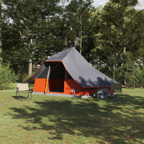 vidaXL Tipi Tält med tak Grå och orange 364 x 281 x 257 cm taffeta