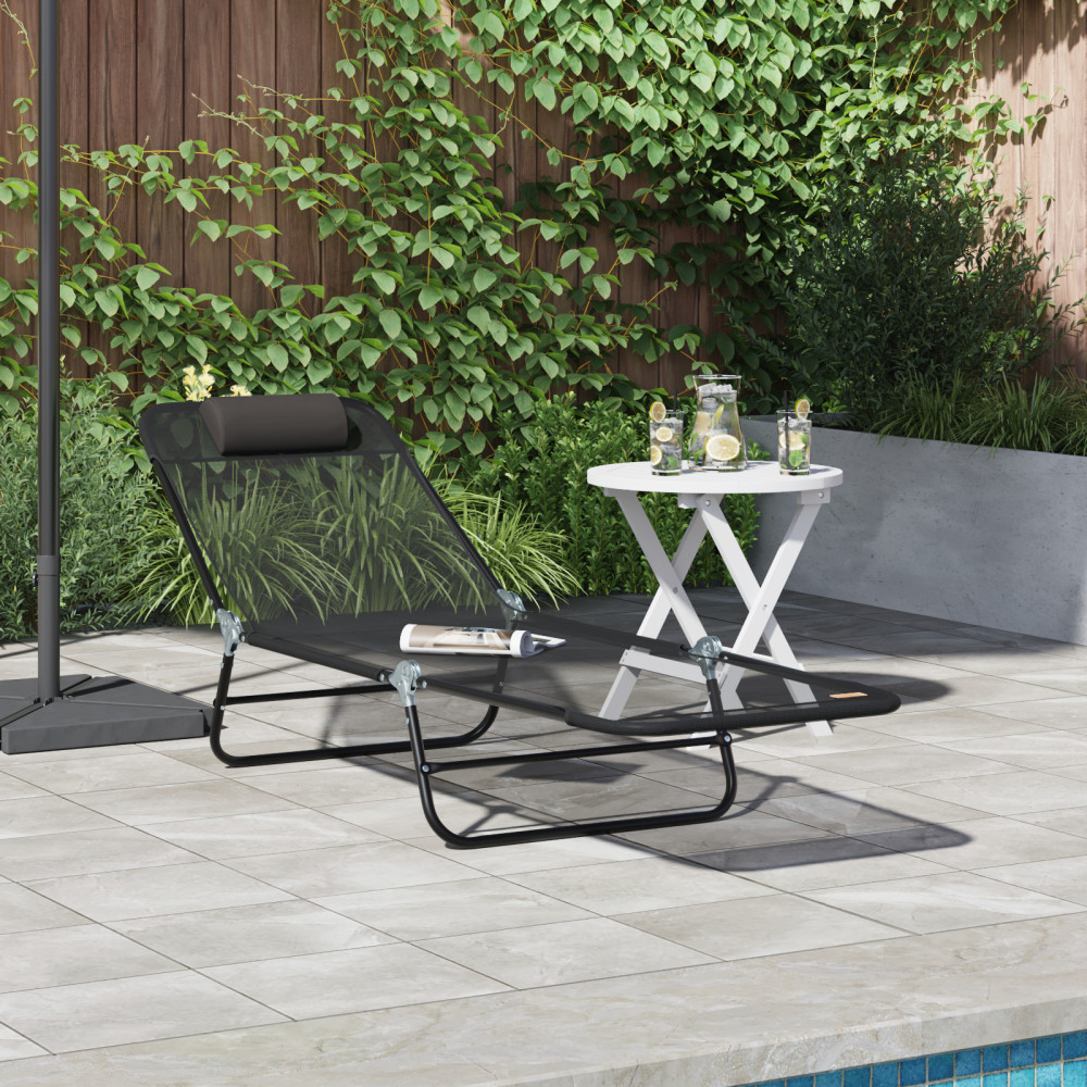 Produktbild för Hopfällbar solstol Svart 182 x 55 x 85,5 cm Textilene
