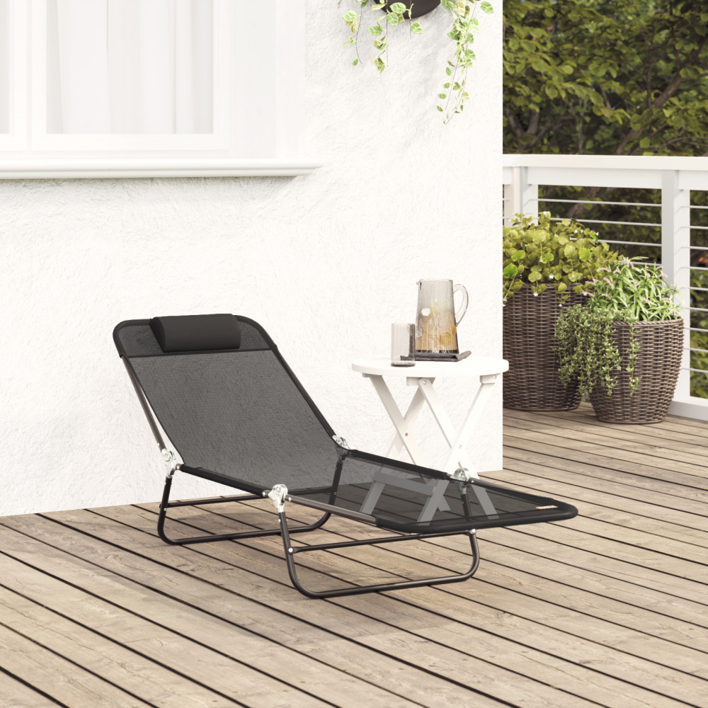 Produktbild för Hopfällbar solstol Svart 182 x 55 x 85,5 cm Textilene