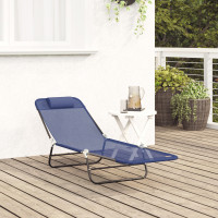 Produktbild för Hopfällbar solstol Mörkblå 182 x 55 x 85,5 cm Textilene