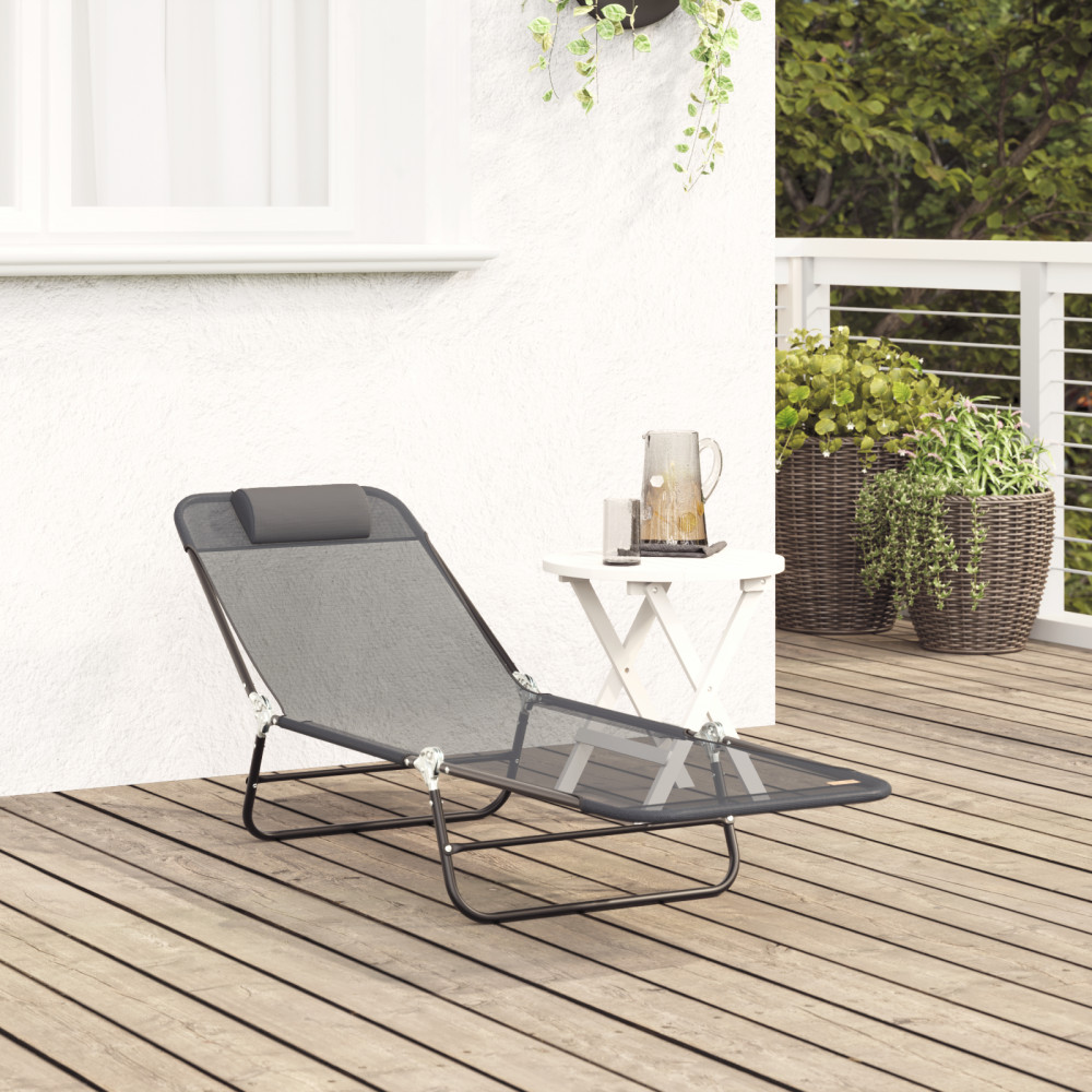Produktbild för Hopfällbar solstol Grå 182 x 55 x 85,5 cm Textilene