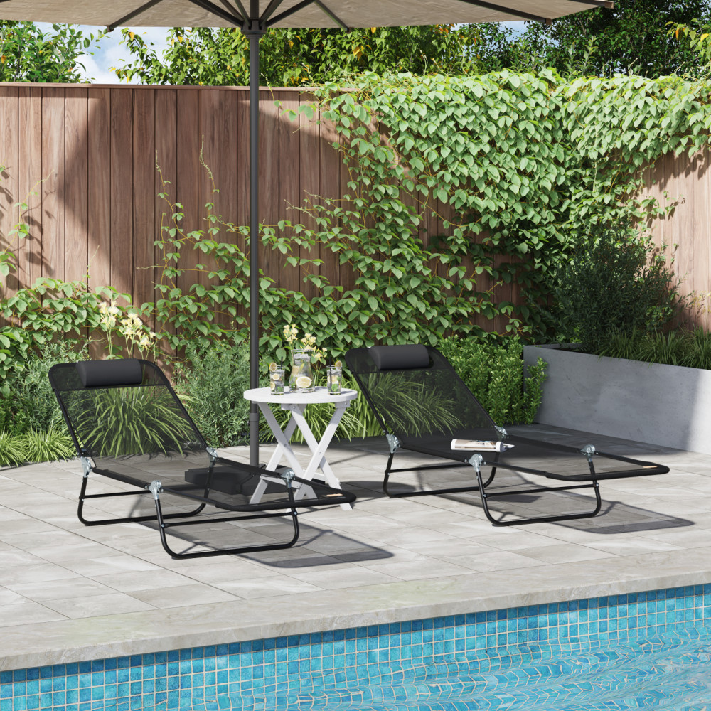 Produktbild för Hopfällbar solstol 2 pcs Svart 182 x 55 x 85,5 cm Textilene