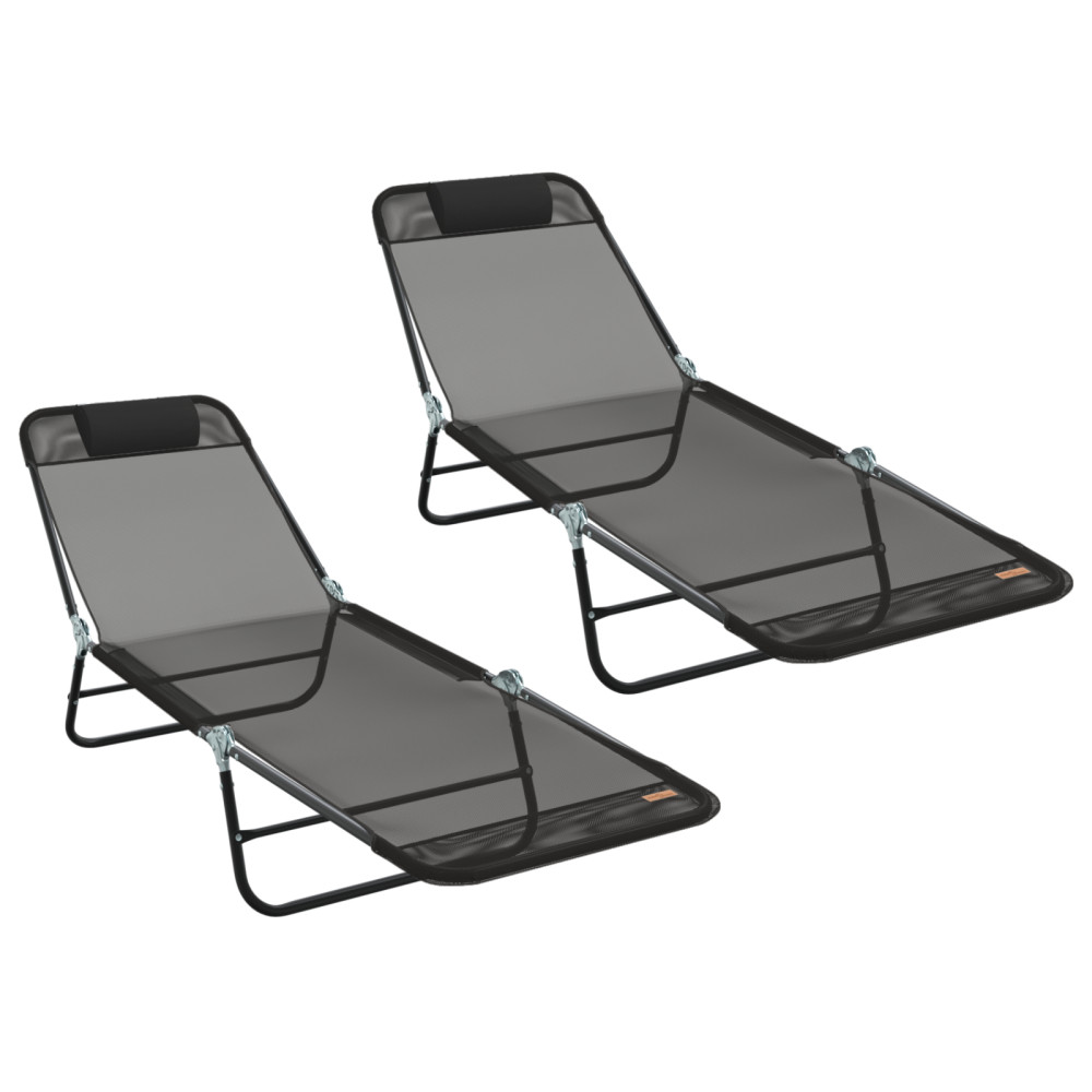 Produktbild för Hopfällbar solstol 2 pcs Svart 182 x 55 x 85,5 cm Textilene