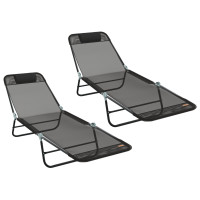 Produktbild för Hopfällbar solstol 2 pcs Svart 182 x 55 x 85,5 cm Textilene