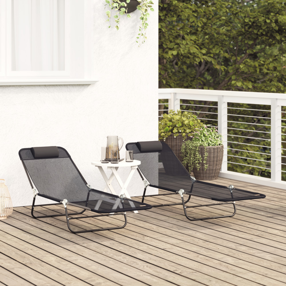 Produktbild för Hopfällbar solstol 2 pcs Svart 182 x 55 x 85,5 cm Textilene