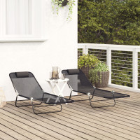 Produktbild för Hopfällbar solstol 2 pcs Svart 182 x 55 x 85,5 cm Textilene