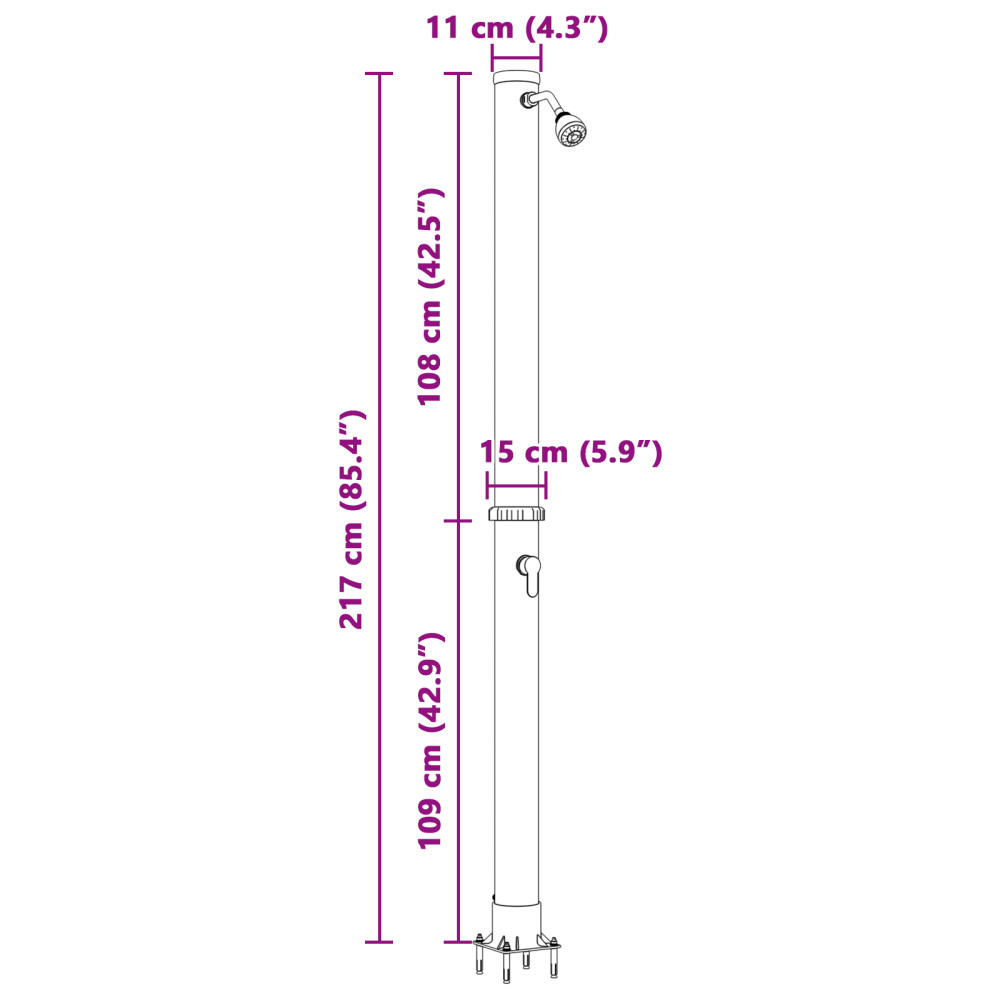 Produktbild för Utomhus Solardusch Svart 217 cm PVC och Aluminium