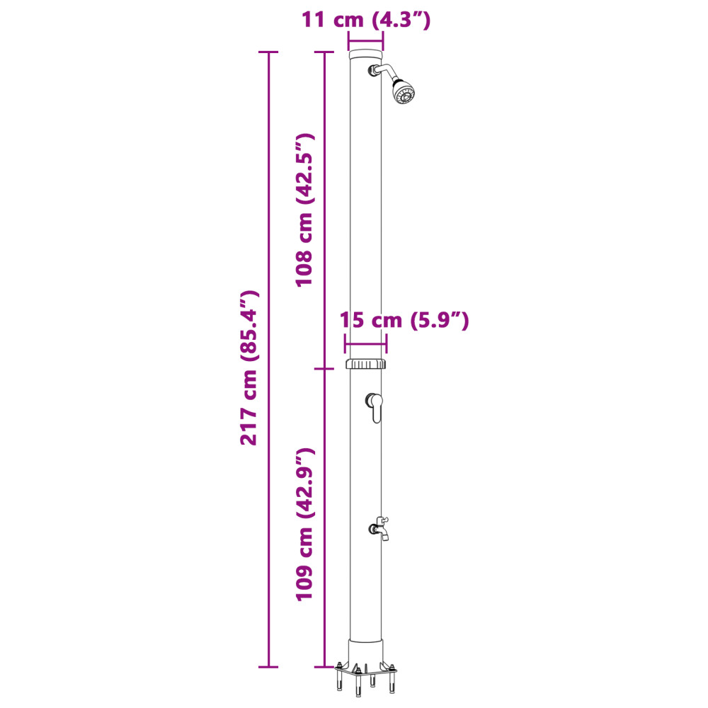 Produktbild för Utomhus Solardusch Svart 217 cm PVC och Aluminium