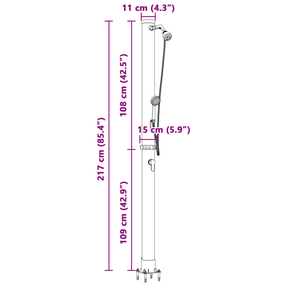 Produktbild för Utomhus Solardusch Svart 217 cm PVC och Aluminium