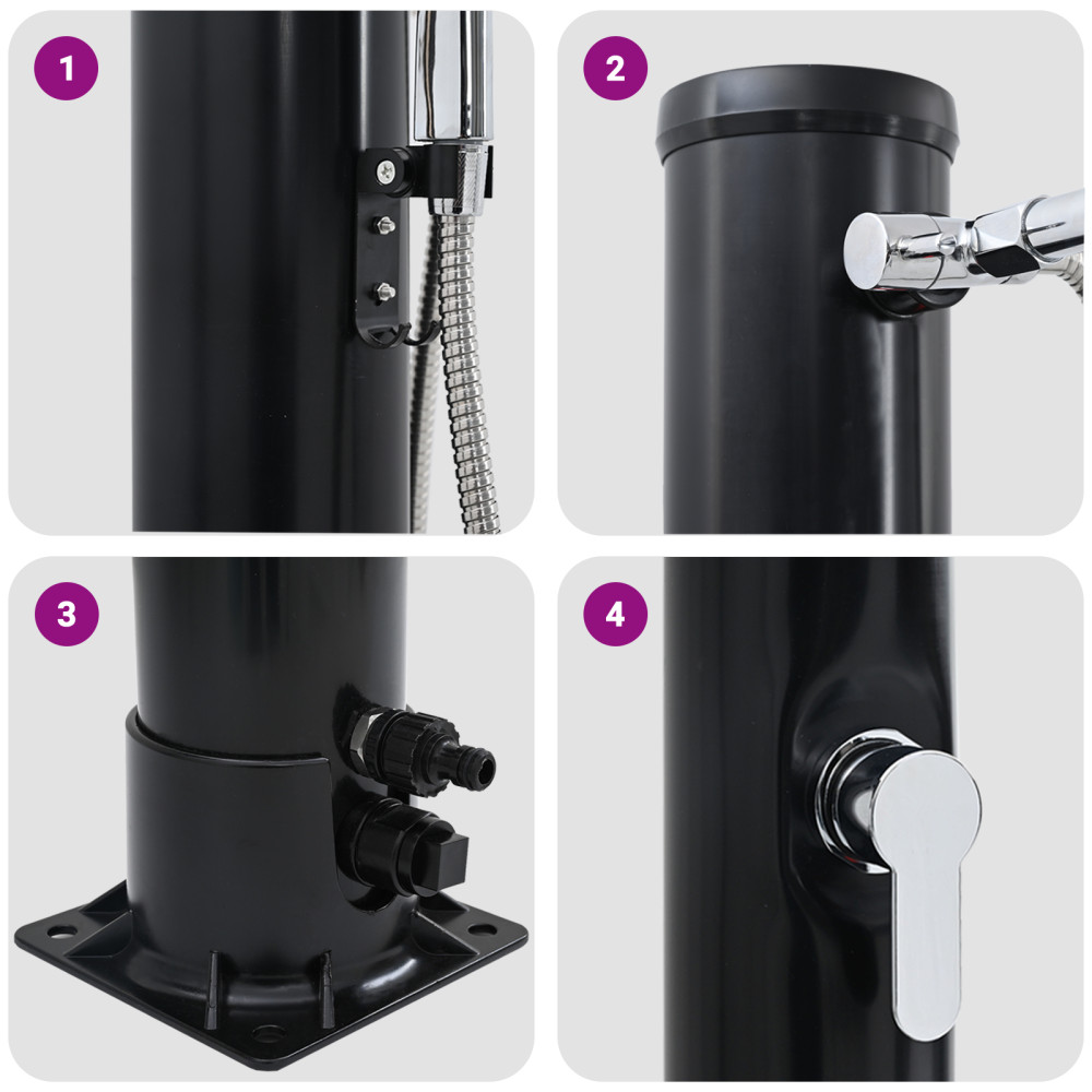 Produktbild för Utomhus Solardusch Svart 217 cm PVC och Aluminium