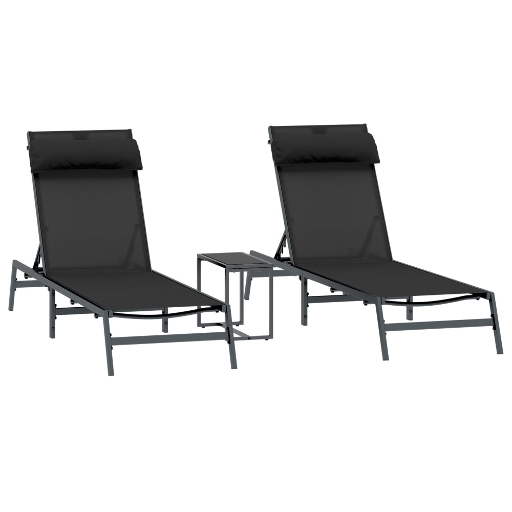 Produktbild för Solstolar 2-person 3 pcs Svart och Anthracit Stål