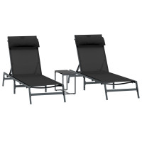 Produktbild för Solstolar 2-person 3 pcs Svart och Anthracit Stål