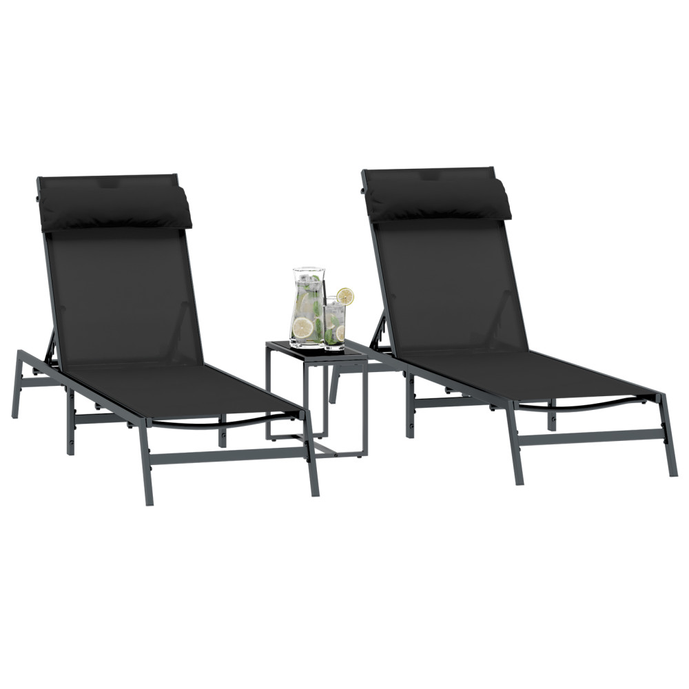Produktbild för Solstolar 2-person 3 pcs Svart och Anthracit Stål