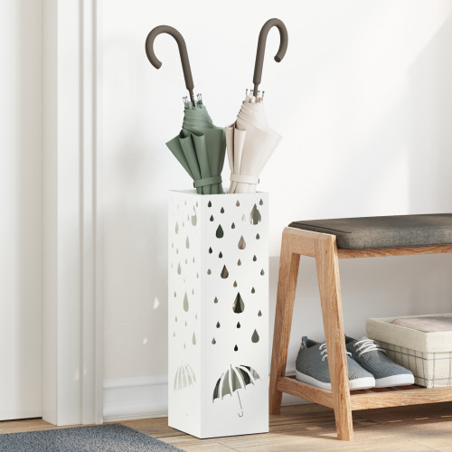 vidaXL Regn Paraplyställ med lagring Vit 15,5 x 15,5 x 49 cm Stål