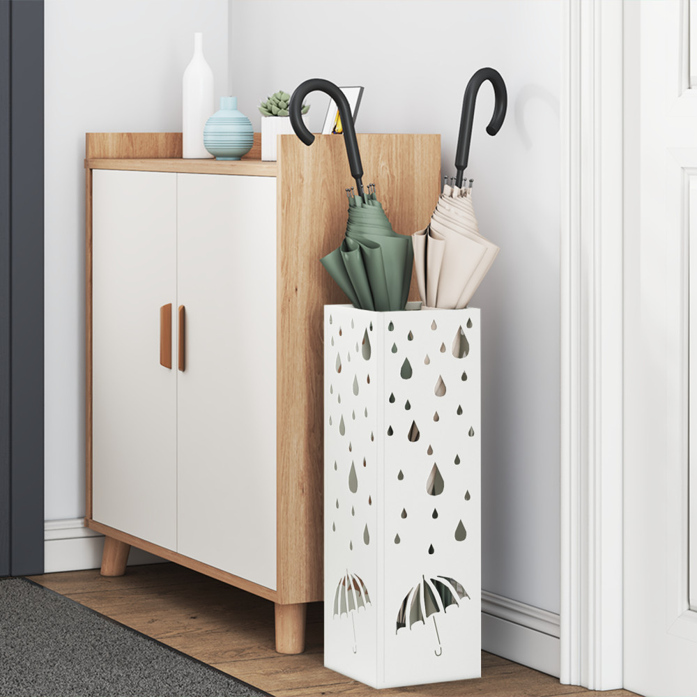 Produktbild för Regn Paraplyställ med lagring Vit 15,5 x 15,5 x 49 cm Stål