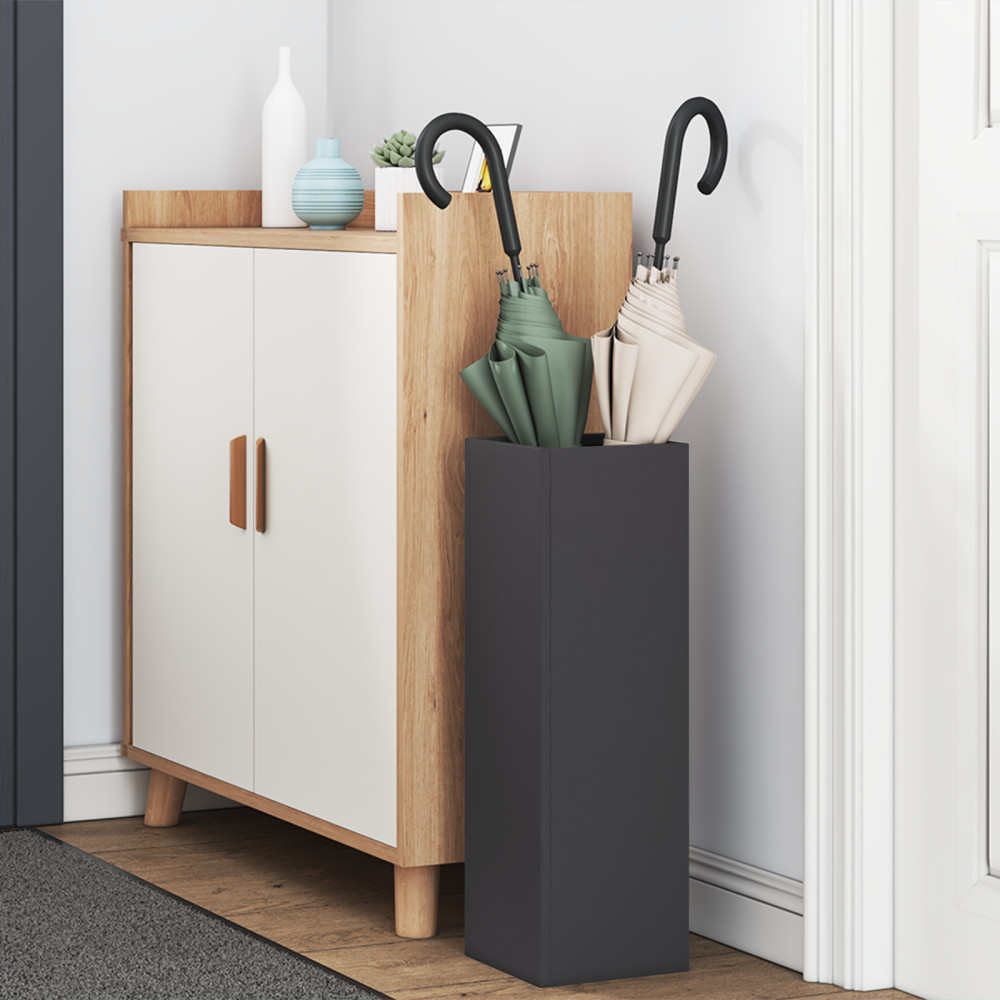 Produktbild för Regn Paraplyställ med lagring Svart 15,5 x 15,5 x 49 cm Stål