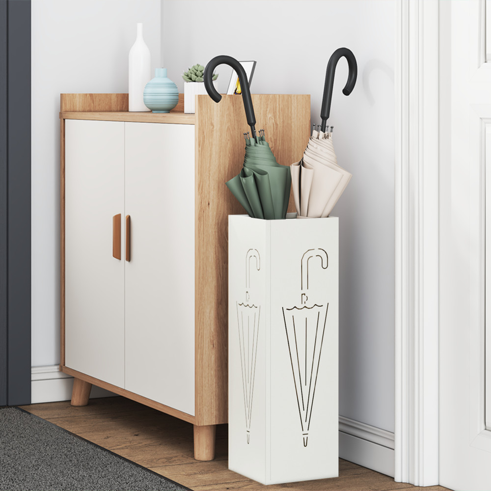 Produktbild för Regn Paraplyställ med lagring Vit 15,5 x 15,5 x 49 cm Stål