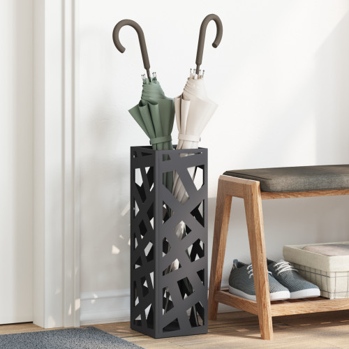 vidaXL Regn Paraplyställ med lagring Svart 15,5 x 15,5 x 49 cm Stål