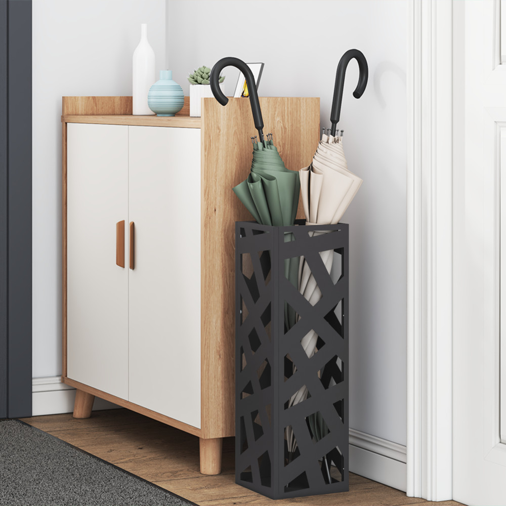 Produktbild för Regn Paraplyställ med lagring Svart 15,5 x 15,5 x 49 cm Stål