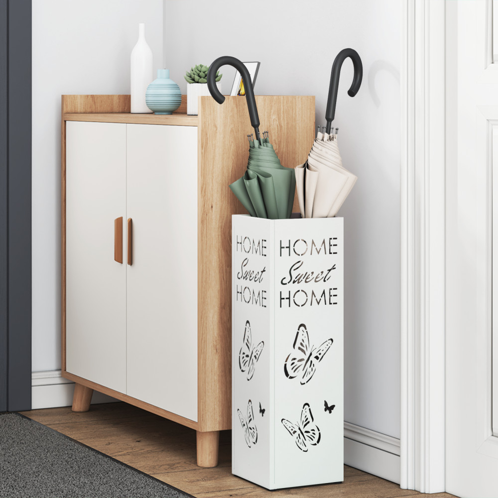 Produktbild för Regn Paraplyställ med lagring Vit 15,5 x 15,5 x 49 cm Stål