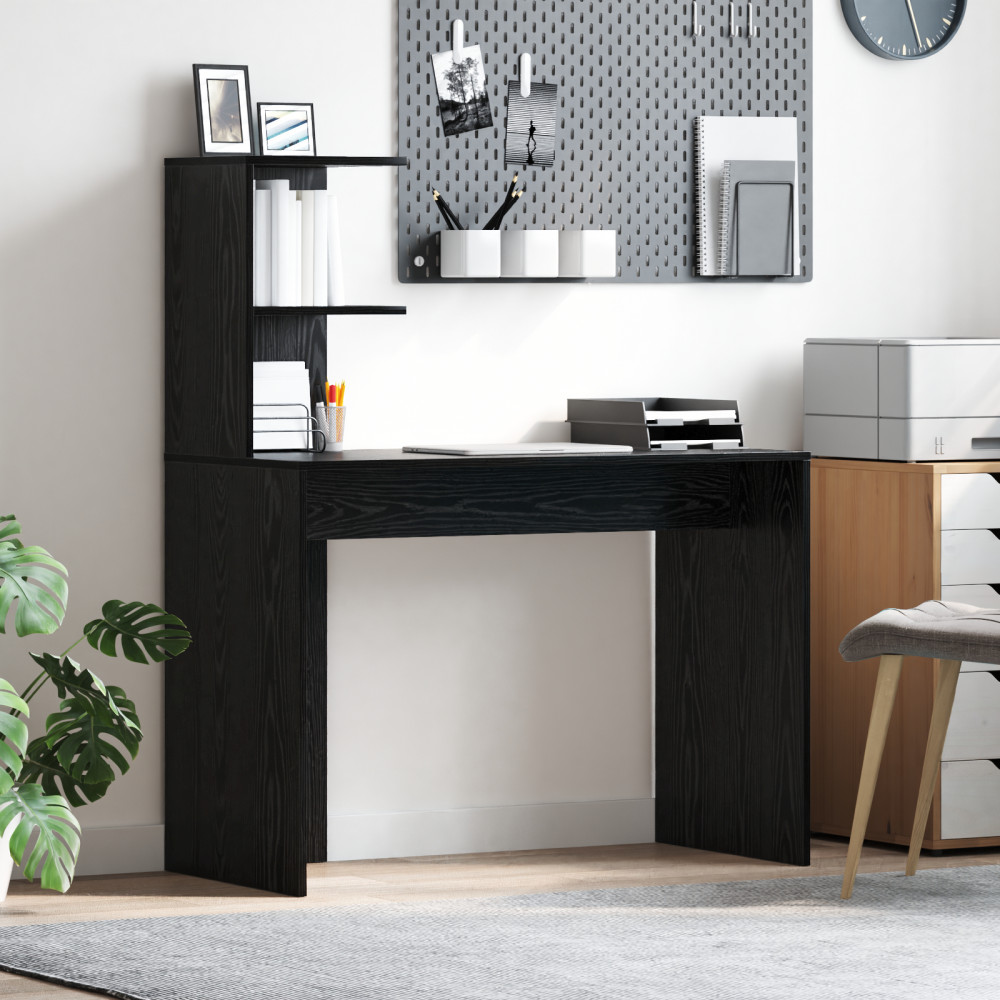 Produktbild för Skrivbord med hylla Svart Ek 102 x 50 x 124 cm Konstruerat trä