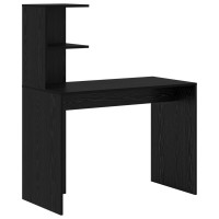 Produktbild för Skrivbord med hylla Svart Ek 102 x 50 x 124 cm Konstruerat trä