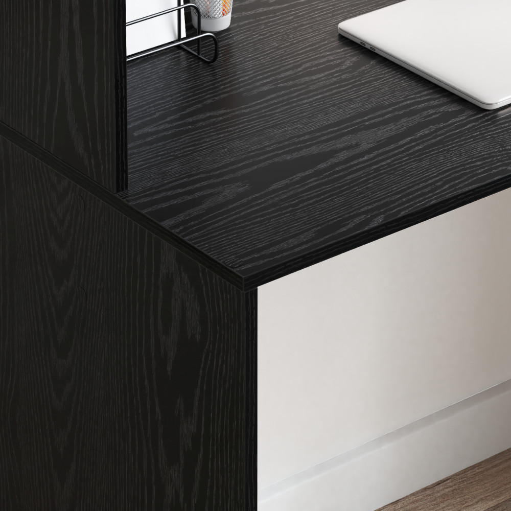 Produktbild för Skrivbord med hylla Svart Ek 102 x 50 x 124 cm Konstruerat trä