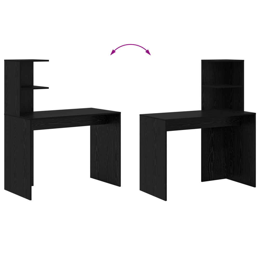 Produktbild för Skrivbord med hylla Svart Ek 102 x 50 x 124 cm Konstruerat trä
