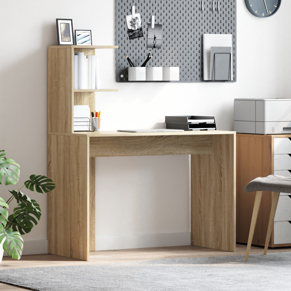 Produktbild för Skrivbord med hylla Sonoma ek 102 x 50 x 124 cm Konstruerat trä
