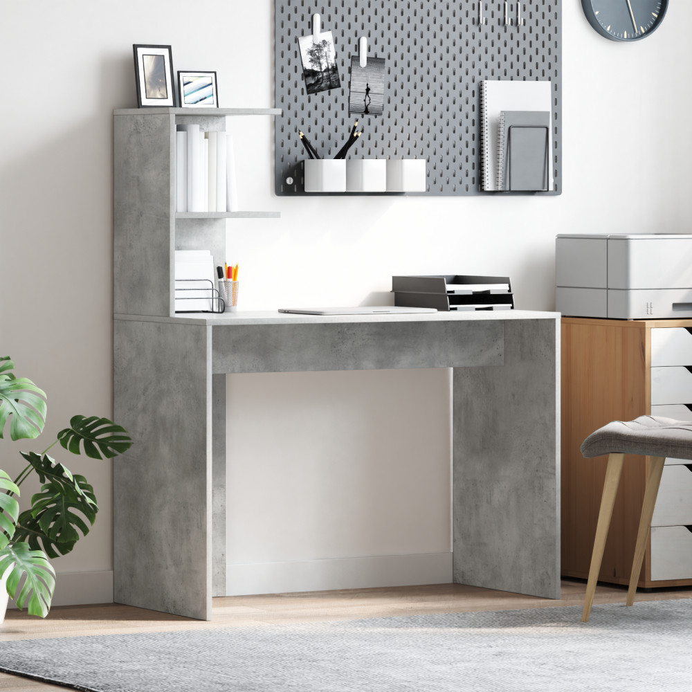 Produktbild för Skrivbord med hylla Betonggrå 102 x 50 x 124 cm Konstruerat trä