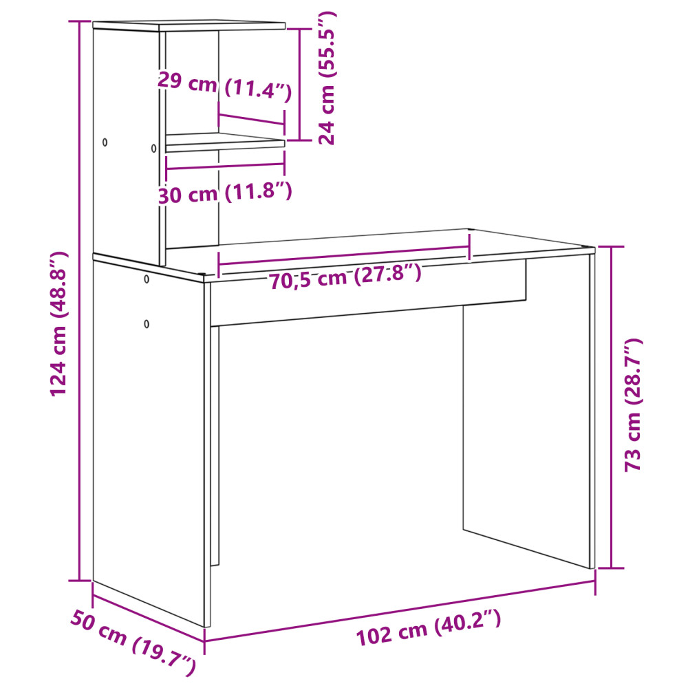 Produktbild för Skrivbord med hylla Betonggrå 102 x 50 x 124 cm Konstruerat trä