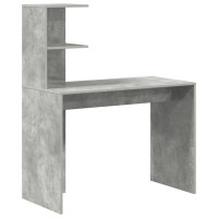 Produktbild för Skrivbord med hylla Betonggrå 102 x 50 x 124 cm Konstruerat trä