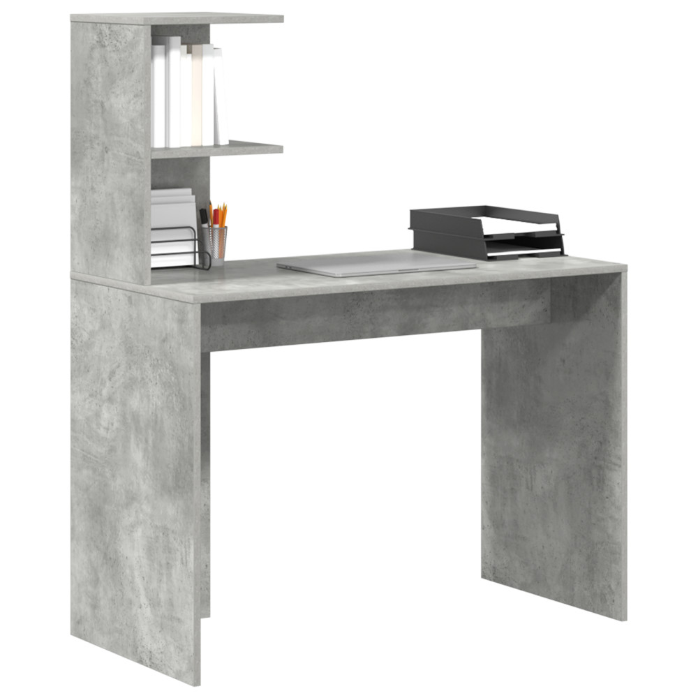 Produktbild för Skrivbord med hylla Betonggrå 102 x 50 x 124 cm Konstruerat trä