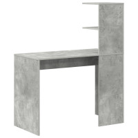 Produktbild för Skrivbord med hylla Betonggrå 102 x 50 x 124 cm Konstruerat trä