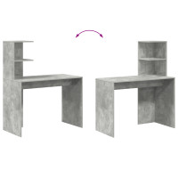Produktbild för Skrivbord med hylla Betonggrå 102 x 50 x 124 cm Konstruerat trä