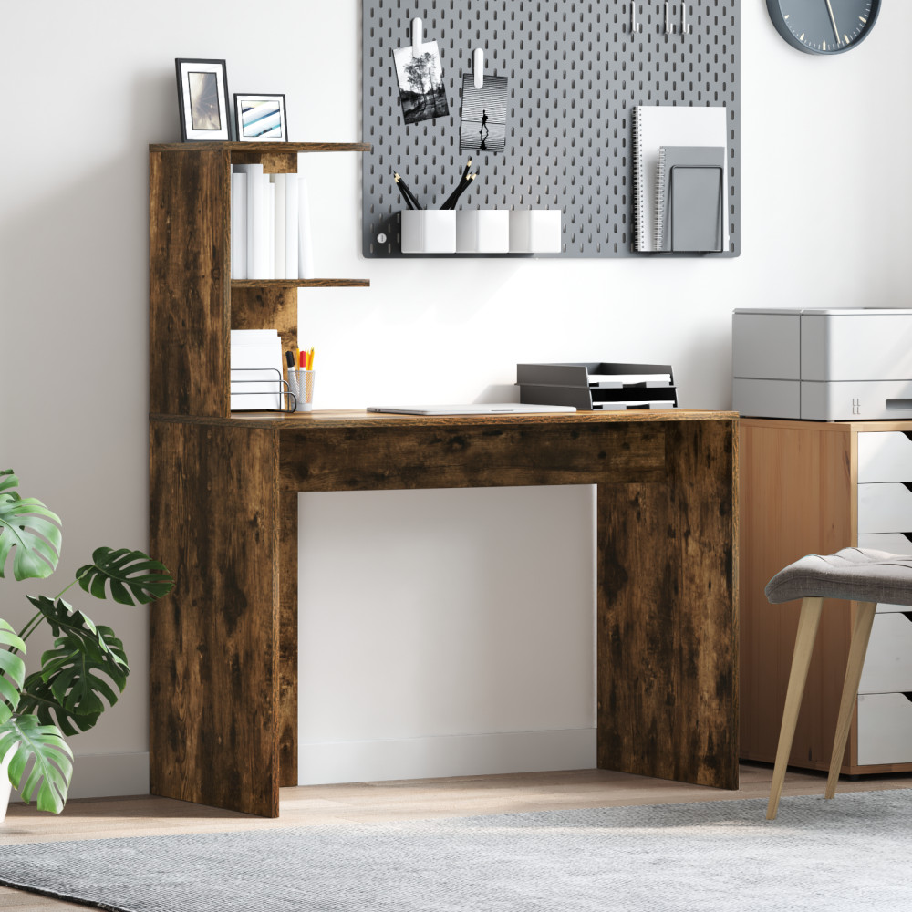 Produktbild för Skrivbord med hylla Rökt ek 102 x 50 x 124 cm Konstruerat trä