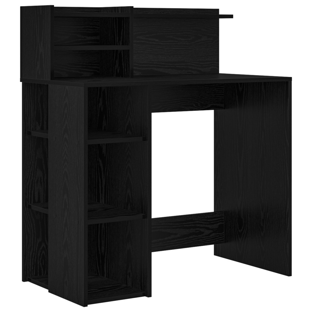 Produktbild för Skrivbord med hylla Svart Ek 90 x 48 x 101,5 cm Konstruerat trä
