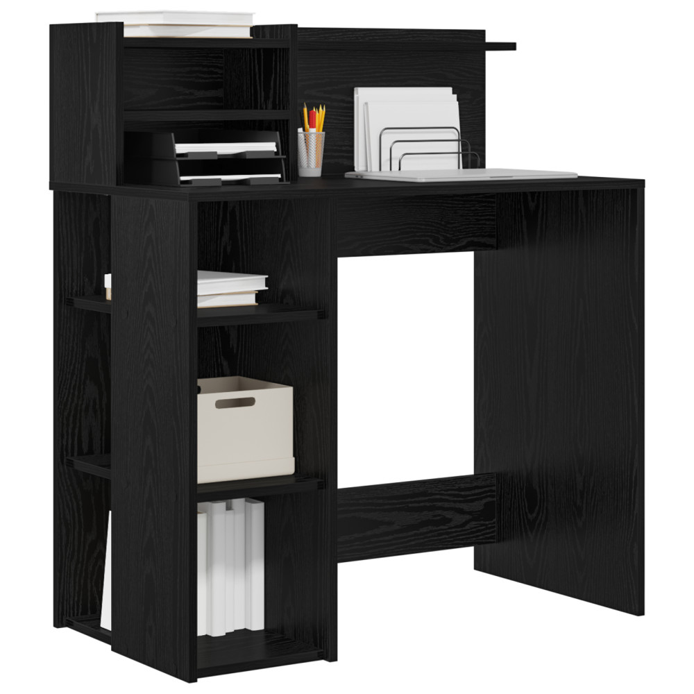 Produktbild för Skrivbord med hylla Svart Ek 90 x 48 x 101,5 cm Konstruerat trä