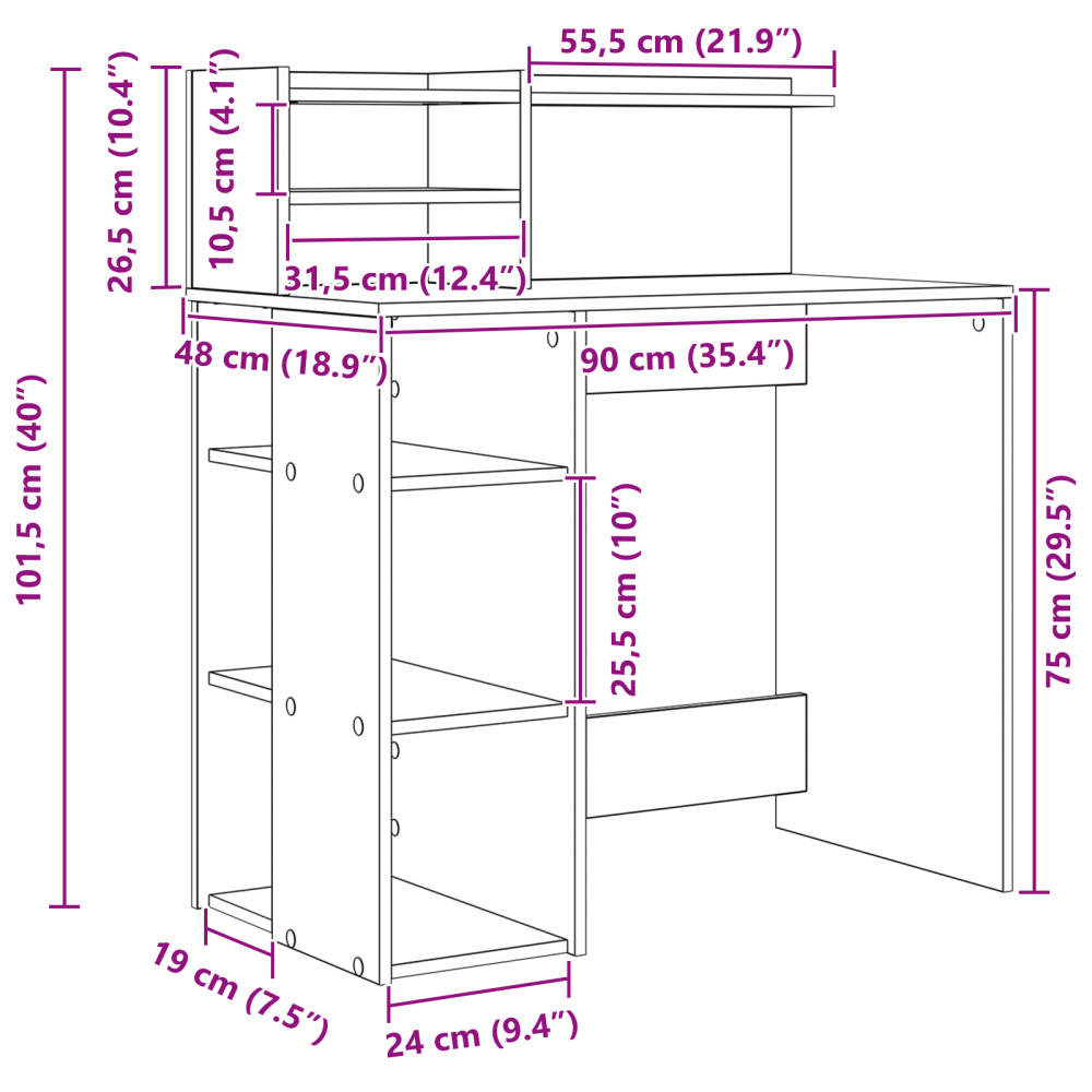 Produktbild för Skrivbord Betonggrå 90 x 48 x 101,5 cm Konstruerat trä