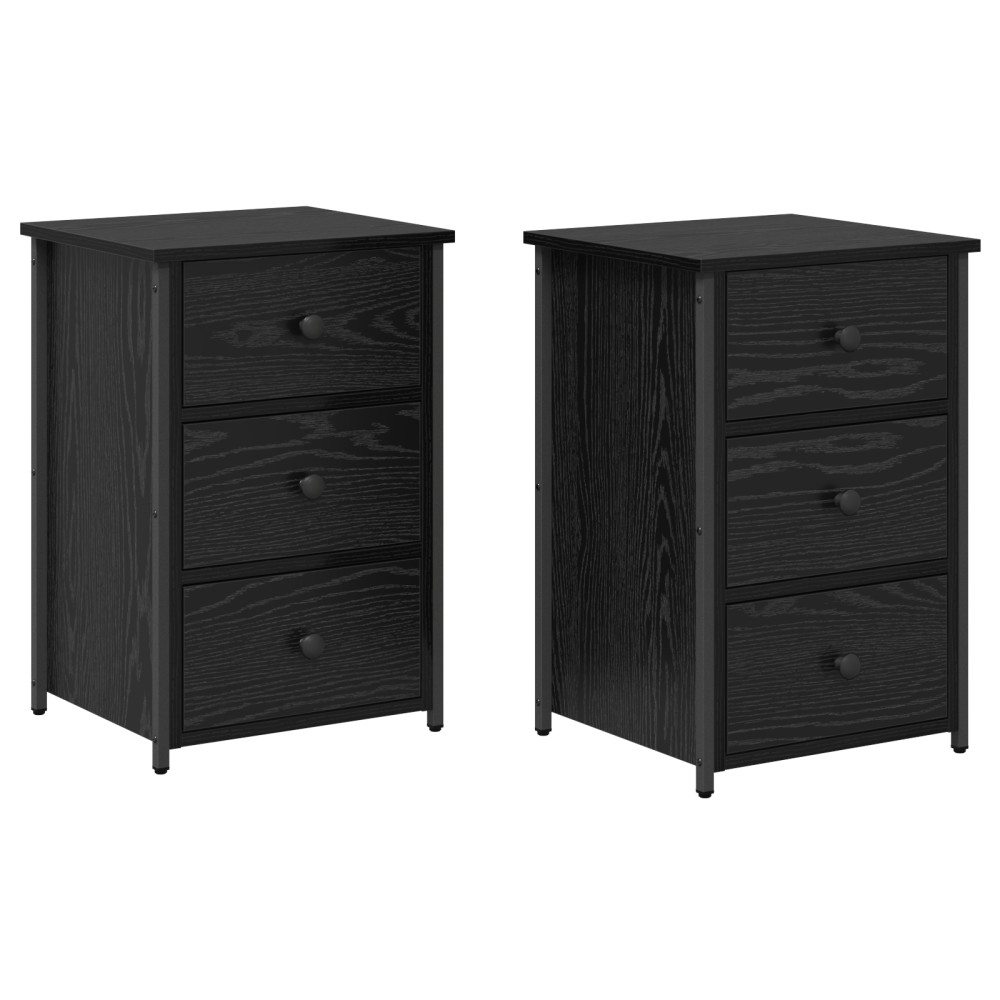 Produktbild för Nattduksbord med låda 2 pcs Svart Ek 40 x 36 x 60 cm