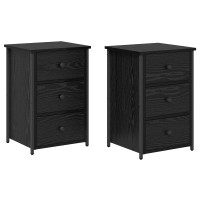 Produktbild för Nattduksbord med låda 2 pcs Svart Ek 40 x 36 x 60 cm
