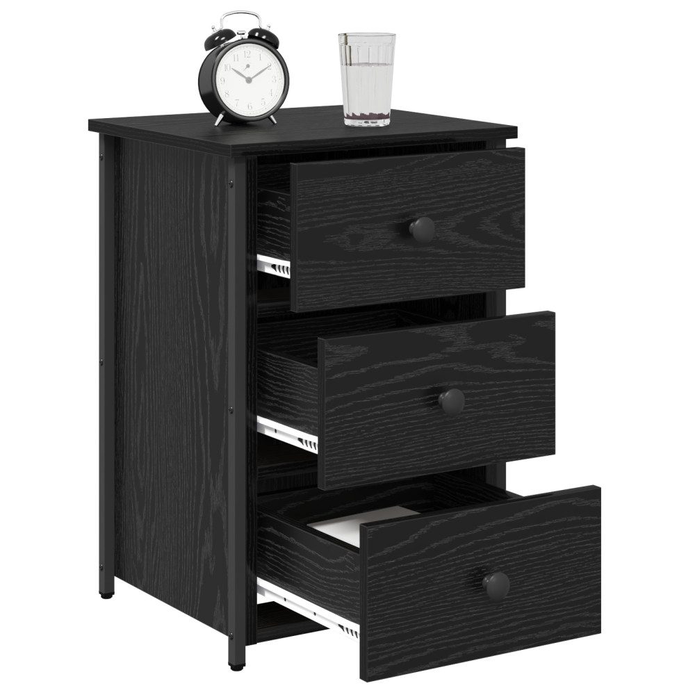 Produktbild för Nattduksbord med låda 2 pcs Svart Ek 40 x 36 x 60 cm