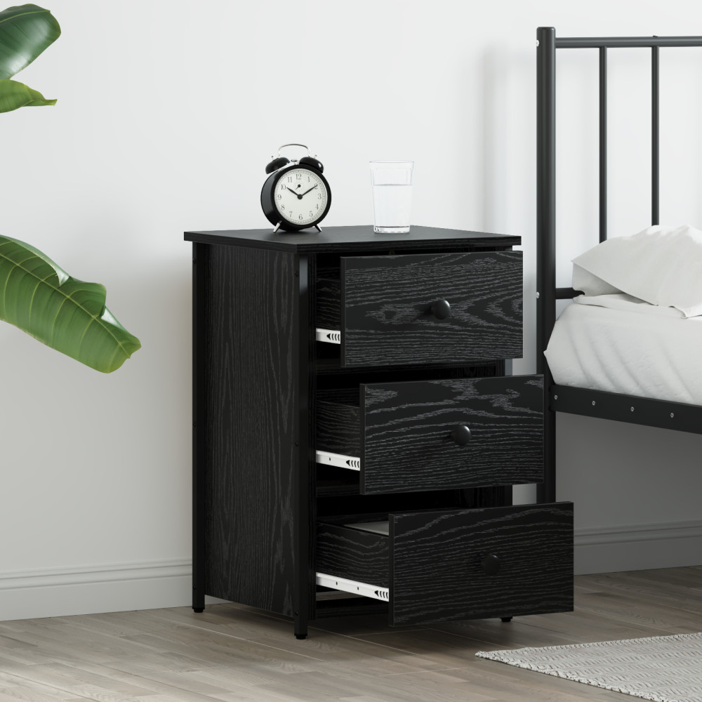 Produktbild för Nattduksbord med låda 2 pcs Svart Ek 40 x 36 x 60 cm