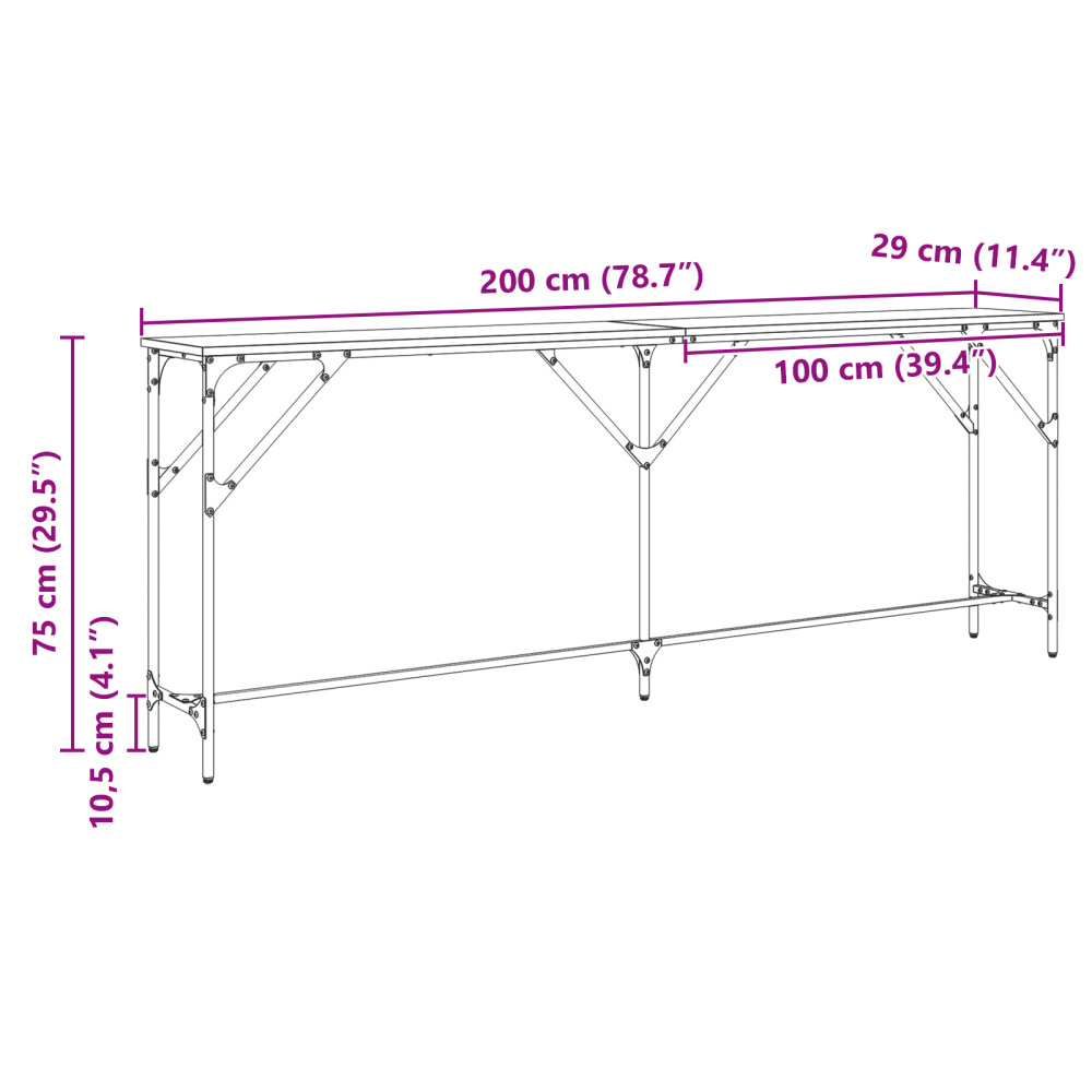 Produktbild för Konsolbord Svart ek 200 x 29 x 75 cm