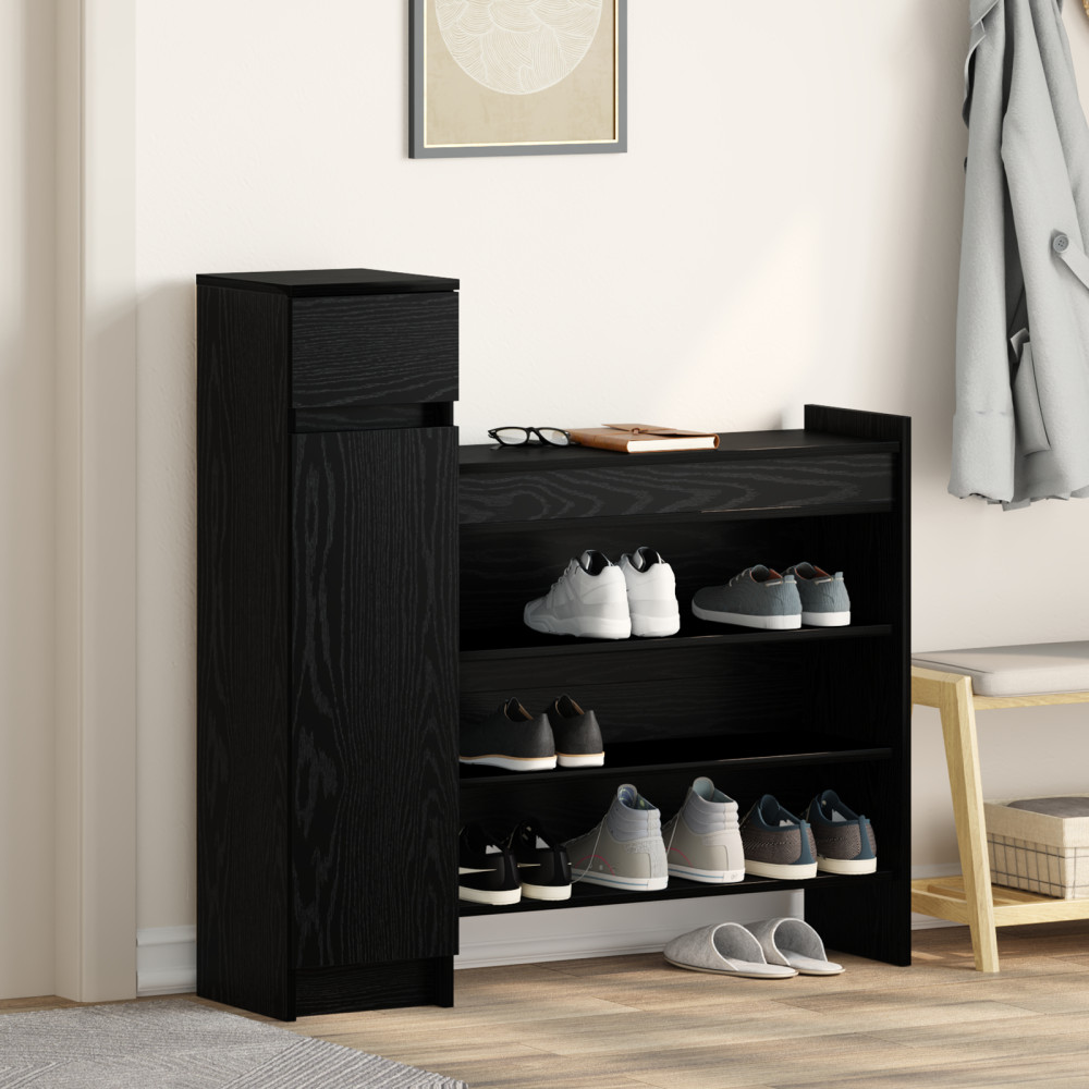 Produktbild för Skoskåp med låda Svart Ek 100,5 x 28 x 100 cm Konstruerat trä