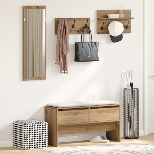 vidaXL Hallmöbelset med låda 4 pcs Artisan Ek Konstruerat trä